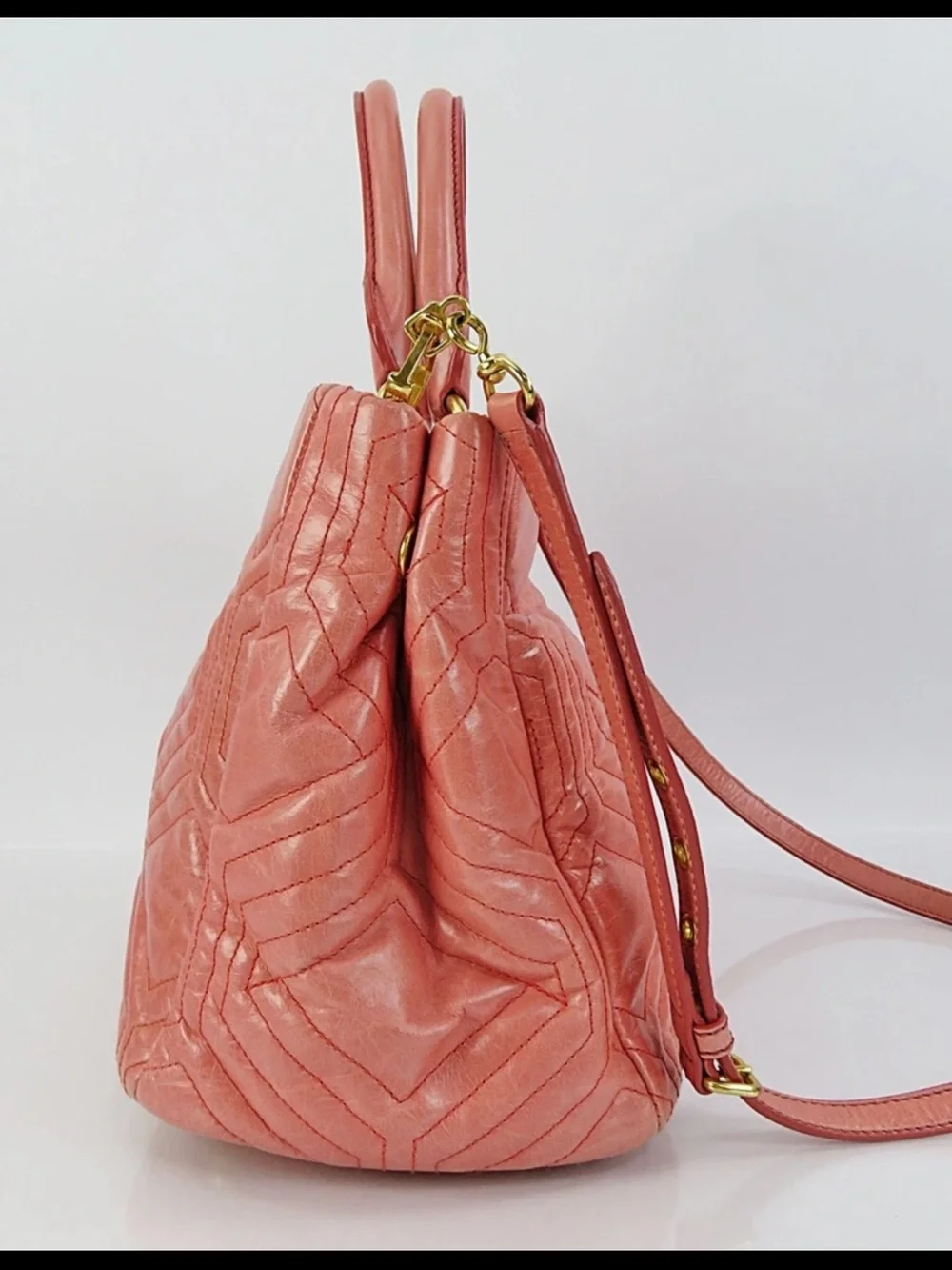 Miu Miu Coral Quilted Leather Top-Handle Bag